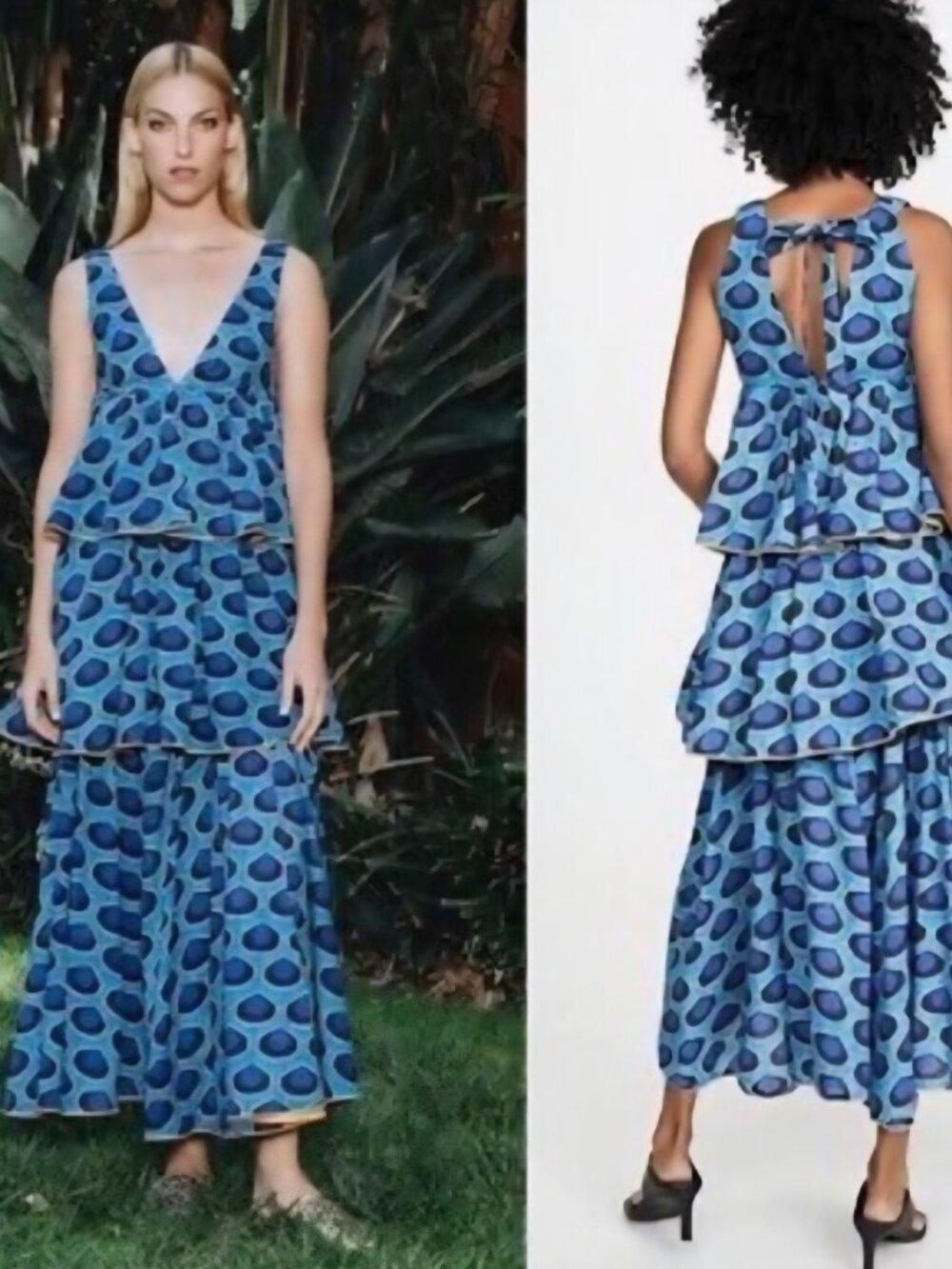 Rhode Leela Tiered Chanderi Dress Blue Ruffles size small - Picture 3 of 10